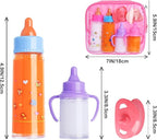 Baby Doll Bottles Accessories Set for Toddlers, 2 Milk and 2 Juice Bottles and 2 Toy Pacifier (Pink)
