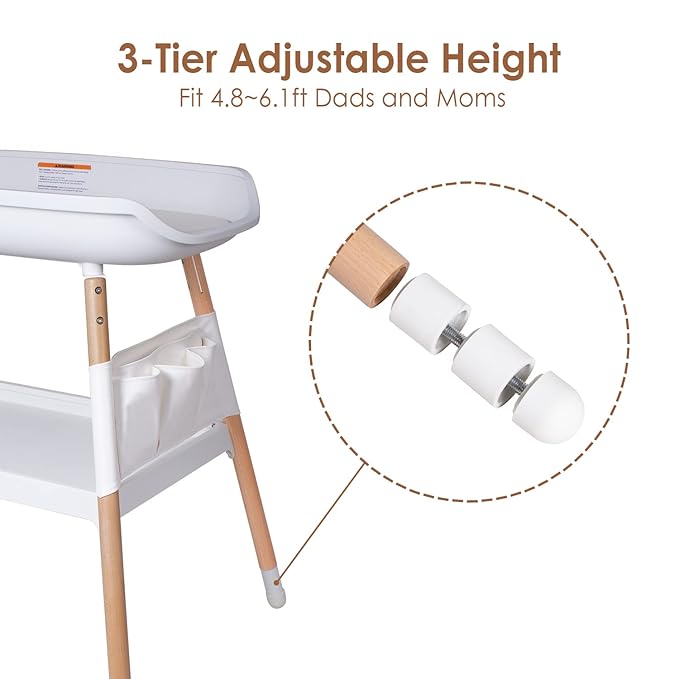 Beberoad Love Baby Changing Table – Adjustable Height Nursery Changing Station with Soft Pad, Organizer & Large Storage Shelves – Diper Table for Newborns & Infants (White)