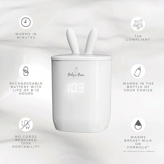Baby’s Brew Portable Bottle Warmer Pro Set - Dual Heating Modes - Breast Milk, Formula & Water, Leak-Proof, Smart Sensor Technology, BPA-Free, Single Warmer & Formula Dispenser Only | No Adapters