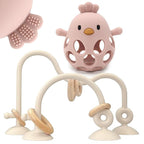 Baby High Chair Suction Toys Teething Chew - Baby Table Toys, Teething Toys Silicone Teethers, Food Grade Silicon for 6 12 18 Months (Beige Rosepink)