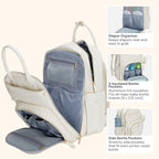 BabbleRoo Leather Diaper Bag Backpack - Baby Essentials Travel Baby Bag, Multi function, Waterproof, with Changing Pad, Stroller Straps & Pacifier Case – Unisex, Eggshell White