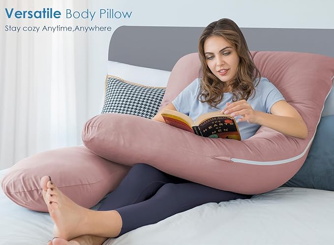 QUEEN ROSE Pregnancy Pillows for Sleeping, Cooling U Shaped Body Pillow, Maternity Pillow for Pregnant Women with Silky Soft Cover, Pink