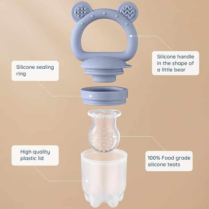 2 Pack Silicone Baby Fruit Feeder with Mini Freezer Tray, Breastmilk Popsicle Molds for Baby Teething Relief, Fresh Food Feeder for Safe Infant Self Feeding, Extra Food Pouches