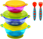 PandaEar Stay Put Spill Proof Stackable Baby Suction Bowls 3 Sizes for Toddlers with Silicone Feeding Utensils and Secure Lids BPA Free