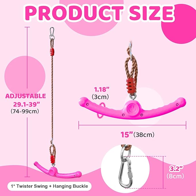 Ninja-Twister 360° Spin Handle: Slackline Swing Attachment for Kids - Activate Ninja Powers with Twist-Spin Flips! (Rose Red- Backyard/Playground Hang Toy)