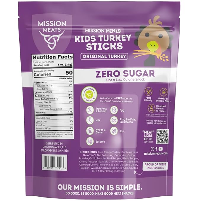 Mission Meats Kids Turkey Sticks – 100% Free Range, Healthy Snacks for Kids, Gluten & Nut Free, 0.5oz, 24 Count (Pack of 1)