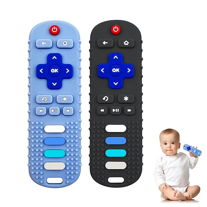 YAPROMO Baby Teething Toys, 2 Pcs TV Remote Teether for Babies, Food Grade Teething Remote, Silicine Chew Toy BPA Free