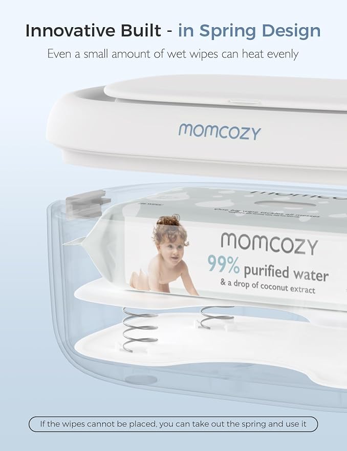 Momcozy Baby Wipe Warmer, Innovative Spring Design, Large Capacity Wipes Dispenser for 60-80pcs, Fast & Even Heating, 4 Modes of Temperature Heating Control, Diaper Wipe Warmer with Night Light, Blue