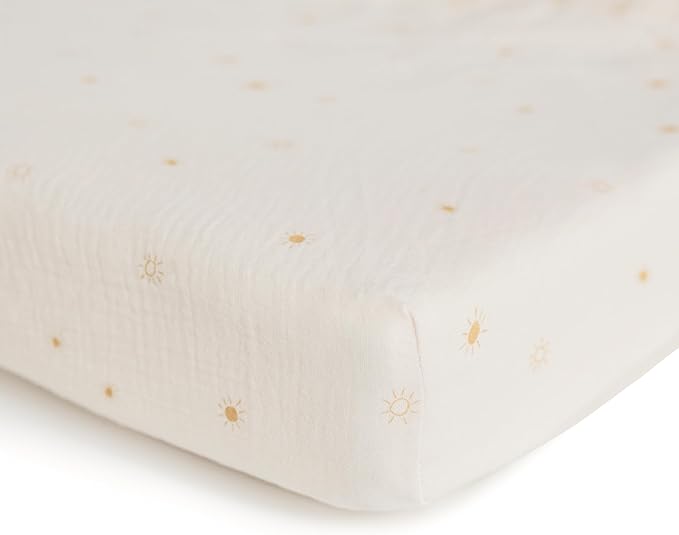 mushie Extra Soft Muslin Fitted Crib Sheet | 192 Thread Count | 28"x 52" (Sun)