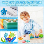 Shape Sorters for Toddlers 1-3 with 24-Piece Large Blocks & 12 Word Cards, Montessori Sensory Developmental Toy for Baby 12mo+, Wooden Stacking Puzzle Toy for 2-4 Year Old Kid Boy & Girl Birthday Gift