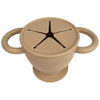 BraveJusticeKidsCo. | Snack Attack II Snack Cup | Collapsible Silicone Snack Container | Toddler and Baby Snack Catcher Lid (Warm Sand)