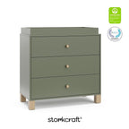 Storkcraft California 3-Drawer Chest with Removable Changing Topper (Olive with Driftwood) – GREENGUARD Gold Certified, Interlocking Drawer System, Pre-Installed Tracks, Easy Assembly