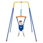 FUNLIO Baby Jumper with Stand for 6-24 Months, Infant Jumper for Indoor/Outdoor Play,Baby Bouncer for Baby Girl/Boy, with Adjustable Chain, Easy to Assemble & Store (with Stand) - Blue