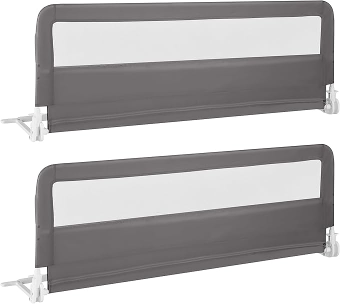 HONEY JOY Bed Rail for Toddlers, 59-in Extra Long, Portable Safety Bed Guardrail w/Double Safety Child Lock, Foldable Baby Bed Rail Guard, Fit King & Queen Full Twin Size Bed Mattress (2 Pack, Gray)