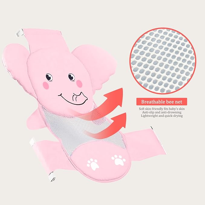 AIR&TREE Baby Bath Seat Support Net, Quick Drying, Adjustable, Comfortable, Non-Slip, Infant Bathtub Sling Shower Mesh for a Tub, with Safety Support Corners (Pink)