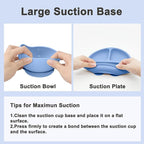 Silicone Baby Feeding Set | Baby Led Weaning Supplies Includes Suction Bowls and Divided Plates, Adjustable Bib, Baby Utensils Spoons and Forks,Cup | Baby Feeding Essentials (Deep Blue)