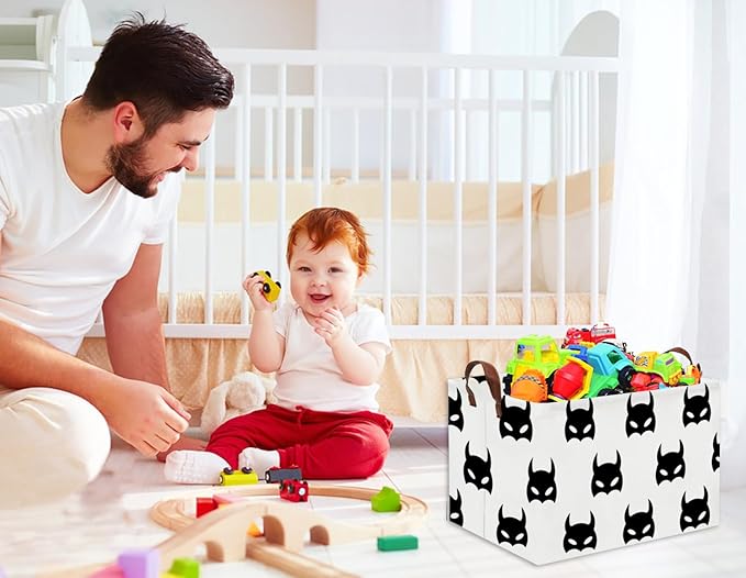 HIYAGON Batman Basket Kids Storage Basket Cute Basket Empty Toy Storage Bin Organizer Box Rectangular Room Decor for Home Books(Black bats)