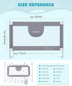 MBQMBSS 52'' Bed Rail for Toddlers, Baby Bed Guard Rails - Fit for Wide Side of Full Size Bed, Extra Tall Safety Bedrails for Kids, Adjustable Height, with Extra Y-Shaped Reinforcement Strap