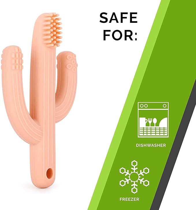 Cactus Teether, Baby Teething Toys for Babies, Self-Soothing Pain Relief Soft Baby Toothbrush for Babies, Toddlers, Infants, Boy and Girl, Natural Organic BPA Free(Peachy)