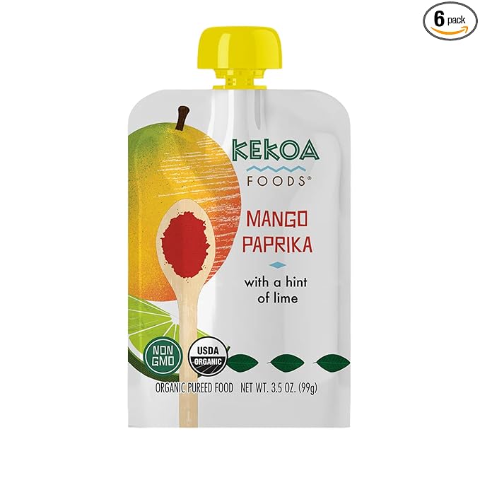 Kekoa Foods Mango Paprika Baby Food Purée | 100% USDA Certified-Organic, No Sugar Added | Organic, Non-GMO, Gluten-Free, Vegan | Sweet Mango with Lime & Mild Paprika | 3.5 oz Squeeze Pouch