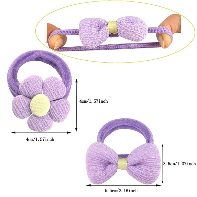54PCS Girls Hair Ties Bows and Flowers Ponytail Elastic Bands,No Damage Elastic Ponytail Holders Hair,Hair Bows No Slip Durable Fabric ponytail fixator Multicolor