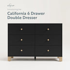 Storkcraft California 6-Drawer Double Dresser (Black with Driftwood) - GREENGUARD Gold Certified, Interlocking Drawer System, Dresser Drawer Organizer for Kids Bedroom