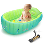 Inflatable Baby Bathtub, Boysea Toddler Bath Tub with Anti-Sliding Saddle Horn Helps Infants to Toddler Tub, Portable Travel Shower Basin with Air Pump, Back Support (Green)
