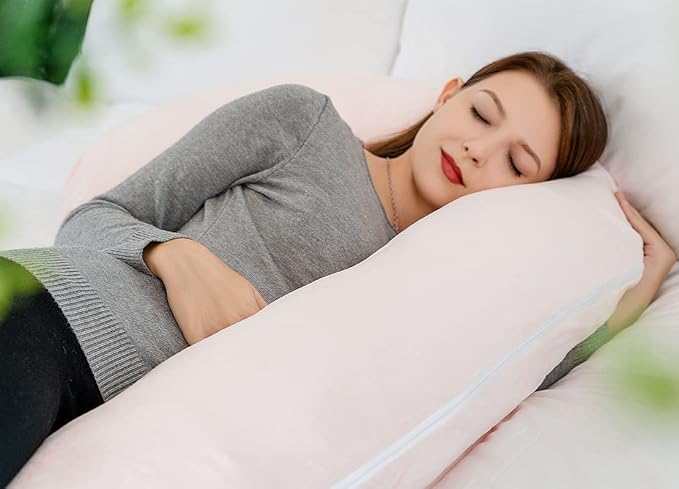 INSEN Pregnancy Pillow,Maternity Body Pillow with Velvet Cover,C Shaped Body Pillow for Sleeping (Cozy Velvet-Pink)