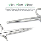 Pack of 2 Curved & Rounded Blunt Tip TSA Stainless Steel Small Scissors for Eyebrows & Eyelashes for Beard Trimming & Moustache, Baby Scissors for Nails, Nose & Facial Hair Scissor.