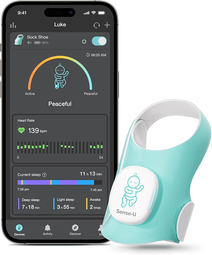 Sense-U Smart Sock Shoe Baby Monitor - Track Baby’s Heart Rate, Movement and Sleep, Infant Foot Monitor for Peace of Mind