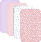 Mini Crib Sheets Fitted 4 Pack for Girls (38" X 24"), Compatible with Dream on Me, Delta Porta Crib and Arms Reach Ideal Cosleeper, Pink