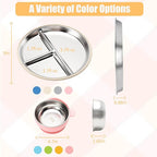Stainless Steel Baby Plate and Bowls with Suction, Divided Kids Baby Plate and Toddler Bowl with Removable Silicone Suction, Non-Slip Baby Feeding Set Dishwasher Safe，4 Packs