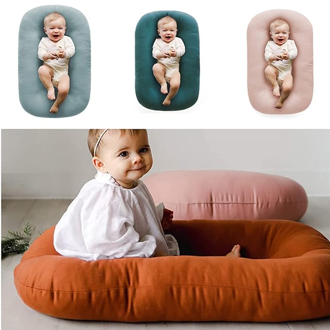 Baby Lounger for Newborn,Baby Nest for Newborn Soft Cotton Breathable for Playtime & Relaxation,Flat Babies Essentials Gifts Newborn Lounger for Boys & Girls 0-12 Months(Coffee)