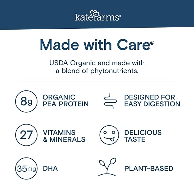 KATE FARMS Organic Kids Nutrition Strawberry Shake, 8g Protein, 27 Vitamins and Minerals, Meal Replacement, Gluten Free, Non-GMO, 8.45 oz (6 Pack)