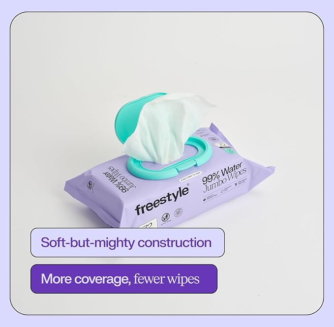Freestyle Soft Jumbo Baby Wipes, Hypoallergenic and Unscented, Water-Based Wet Wipes for Babies, Finely Suited for Sensitive Skin, Thick & Oversized, Pack of 6, 72 Wipes Per Pack