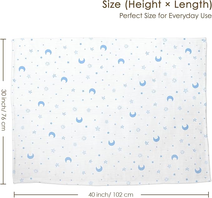Star Moon Baby Blankets for Boys Girls, Soft Nursery Minky Blankets with Muslin and Dotted Fleece Back 30x40 inches, Receiving Bed Quilt for Newborn, Infants, Toddlers
