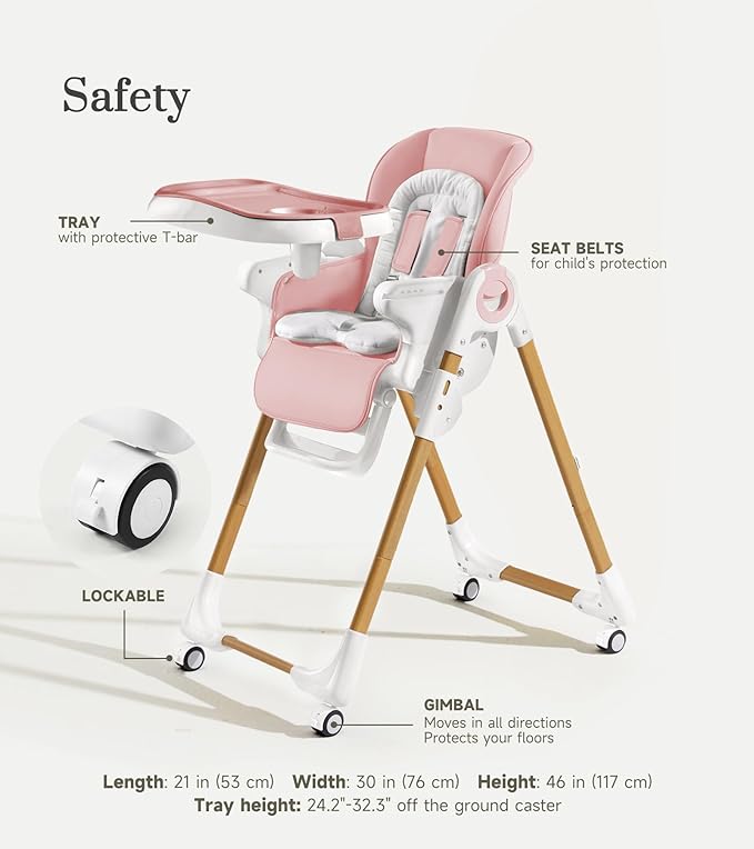 Mallify Convertible High Chairs for Babies and Toddlers, Height Adjustable Baby High Chair, High Chair with Removable Tray, Adjustable Backrest, Portable Baby Dinning Chair with Lockable Wheels