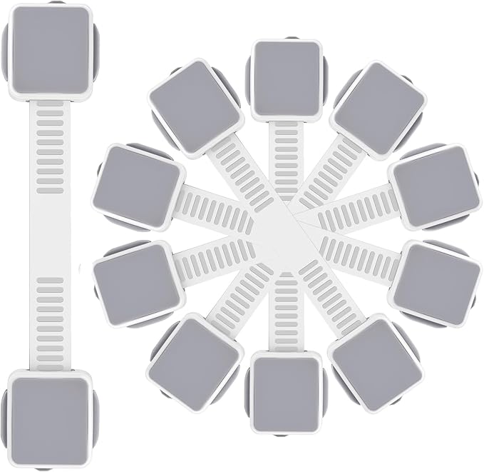 6 Pack Child Safety Cabinet Locks for Baby Proofing, Length Adjustable Latch Straps Dual Button Design for Drawers Fridge Refrigerator Doors Toilet Seat Oven