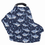 Binienty Cartoon Shark Print Car Seat Canopies for Baby Boys Girls, Women's Light Soft Nursing Cover Breastfeeding Scarf Breathable Stroller Cover for Sun and Windy