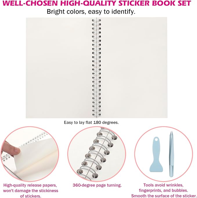 Reusable Sticker Book - 60 Sheets, Collecting Album, Organizer, Blank Book for Adults & Children, Keeper with Tweezer & Spatula, A5