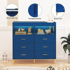 Dresser for Bedroom with 6 Drawers, Multi-Functional Nursery Dresser with LED Lights & Charging Station,Baby Changing Table Table with Diaper Changing Station