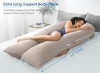 QUEEN ROSE Extra Long U Shaped Body Pillow, Cooling Pregnancy Pillows for Sleeping, 65 Inch Full Body Support Maternity Pillow for Adults, Support for Back, Hip, Legs for Pregnant Women, Nomad
