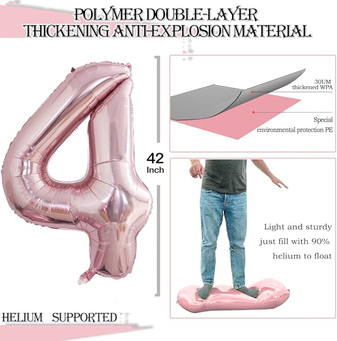 GOER 2 Pcs 42 Inch Rose Gold Foil Balloons Number 4,Huge Number Balloons for 4th 44th Birthday Party Supplies Anniversary Decorations