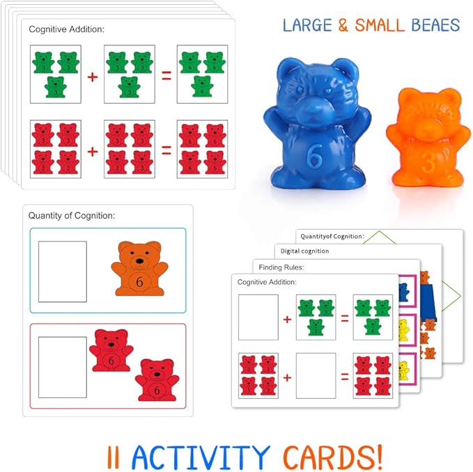 Bmag Counting Bears with Matching Sorting Cups,Number Color Recognition STEM Educational Toy for Toddler, Pre-School Learning Toy with 90 Bears,2 Tweezers,11 Activity Cards,1 Storage Box