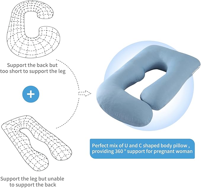 U-Shaped Pregnancy Pillow for Sleeping, Full Body Support for Back, HIPS & Belly - 65 Inch Maternity Pillow with Machine Washable Cover | Maternity Essential