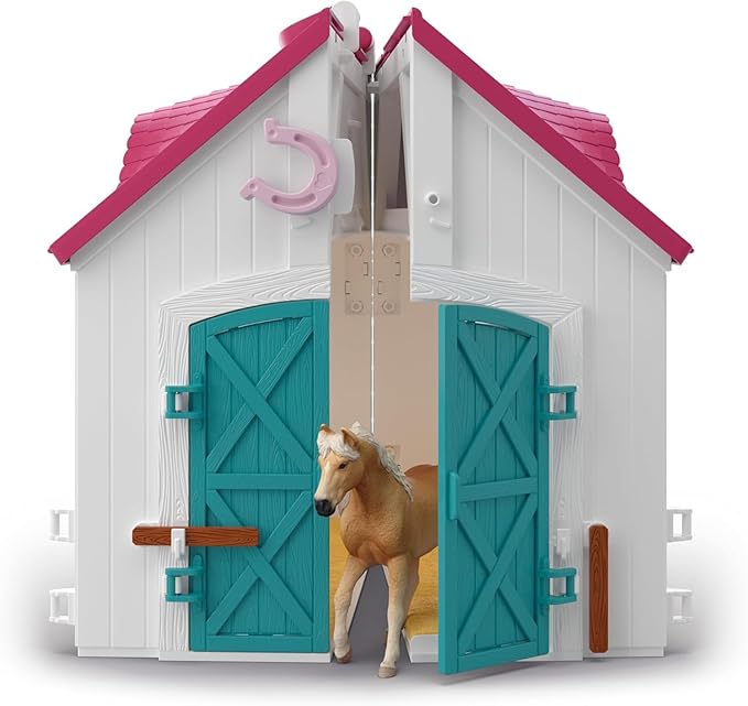 schleich Horse Club - 60PC Little Horseshoe Open Stable Playset - With 2 Horse Figurines, Action Figure, Stable and Accessories - Toy Horses for Girls and Boys - Kids Ages 5+ | 42703