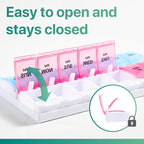 Sukuos Weekly Pill Organizer 7 Day 2 Times A Day, AM PM Medicine Pill Box with Easy Push Button, BPA Free Vitamin Cases for Fish Oil/Supplements, Easy to Clean (Red&Blue)