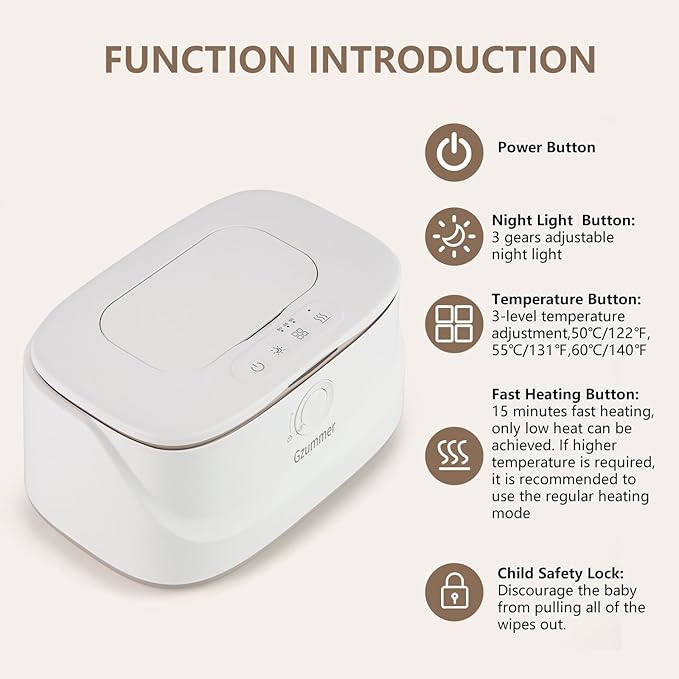 Baby Wipe Warmer, Wipe Warmer and Baby Wet Wipes Dispenser, 3 Temperature Control Large Capacity Wipes Warmer for Babies with Night Light (Pure White)