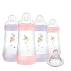 MAM 9oz Easy Start Anti-Colic Baby Bottles, Medium Flow with Bonus Fast Flow Nipple, Breastfeeding-Like Silicone, Reduces Colic and Gas, Easy-to-Clean, BPA-Free, 2 Plus Months