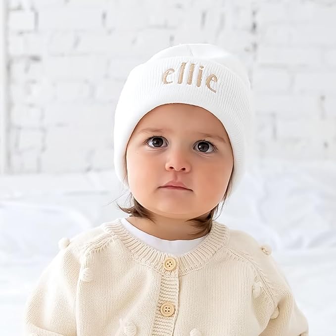 Custom Beanie Hats for Baby Girls Boys - Personalized Embroidered Beanies with Name for Infants Toddlers Adults